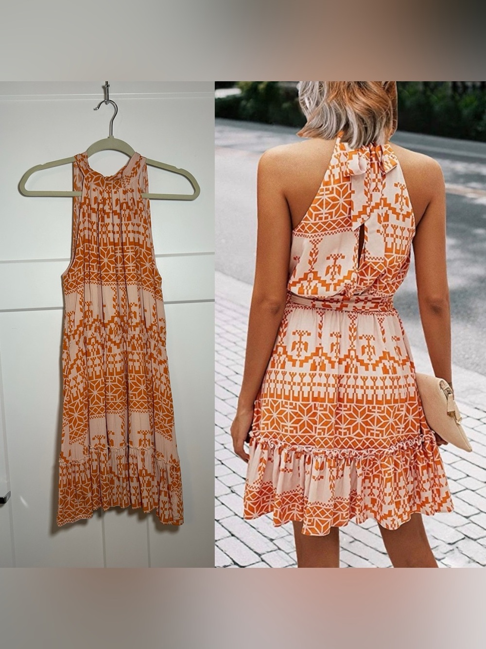 Boho Aztec high neck, low back summer dress